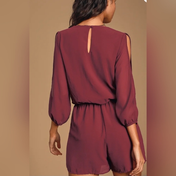 Luck and Love Burgundy Long Sleeve Lulu's Romper. - Picture 3 of 9